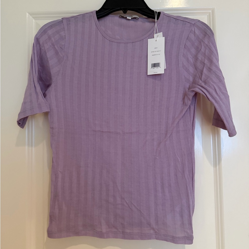 Vince Lavender Ribbed Short Sleeve Cotton Tee